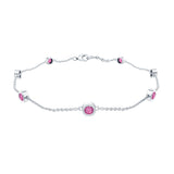 Real Pink Tourmaline Station Chain Bracelet for Women