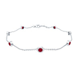 Natural Ruby 7 Stone Station Chain Bracelet for Women