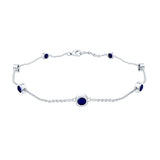 Natural Blue Sapphire 7 Stone Station Chain Bracelet