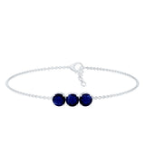Natural Blue Sapphire Three Stone Chain Bracelet