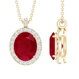 Natural 1.5 Carat Ruby Pendant Necklace with Diamond Halo in Gold Plated Silver