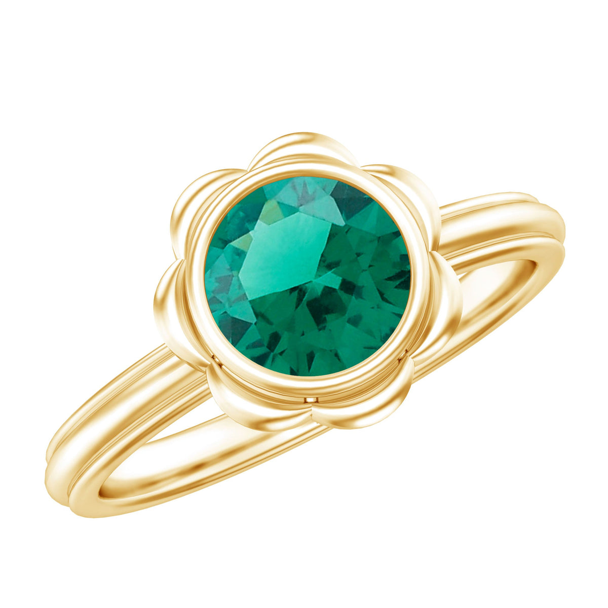 Bezel Set Lab Created Emerald Solitaire Engagement Ring