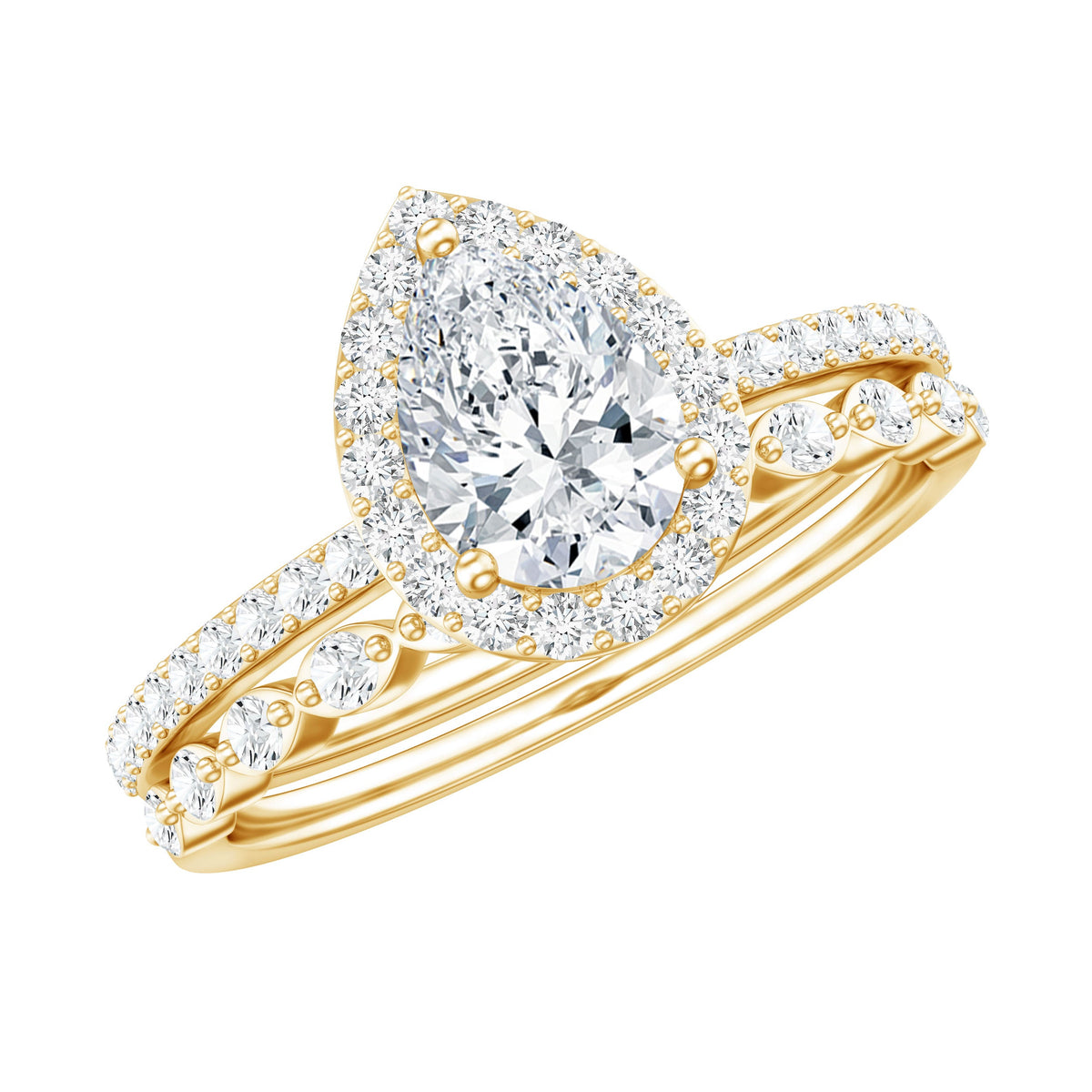 Lab Created Diamond Teardrop Engagement Ring With Stackable Band