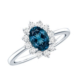 Real 1 Carat London Blue Topaz Princess Diana Inspired Engagement Ring with Diamond